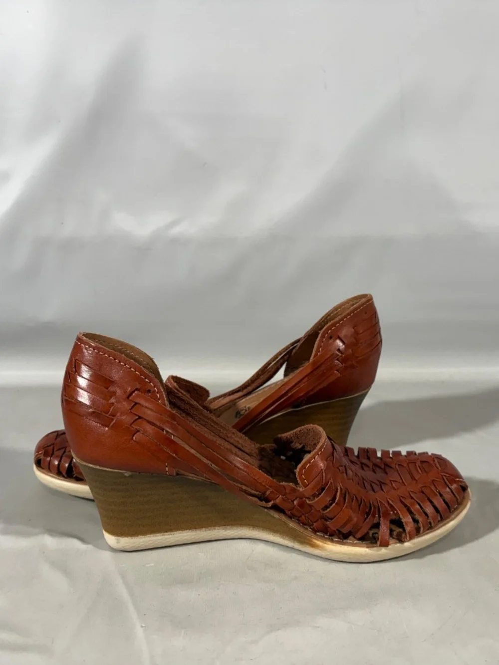 Mexico En La Piel Braided Woven Leather Huarache Wedge Sandals Ankle Womens 8
